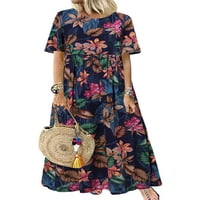 Niuer Maxi haljine za žene Crke Crt Ležerne prilike cvjetno tiskovine kratkih rukava Boho Beach Long