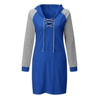 Haljina za žene - V izrez Ležerne haljine Bodycon Patchwork Mini dugih rukava Visoka niska haljina Plava
