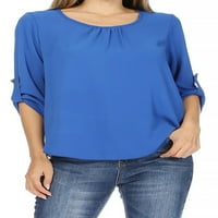Ženska ležerna puna okrugla vrata labavi fitne košulje za bluzu rukav na vrhu