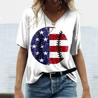 Gyujnb ženske majice Američka zastava za bejzbol košulje za žene V VACT kratkih rukava Bluze za žene