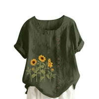 ECQKAME ženske leptir tiskane majice za čišćenje Ženska ljetna prevelika povremena okrugla vrat cvijeća kratkih rukava labava majica Green S