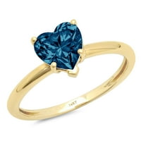2.0ct Heart Cut Prirodni London Blue Topaz 14K Žuta zlatna godišnjica Angažovane prstene veličine 7.5