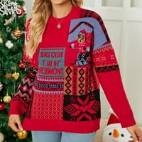 Ženski pleteni gornji džemper Božićni stil Skijaški uzorak Crochet Pulovers Crew Crt Slim Fit Svestrani