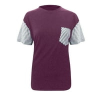 Odeerbi košulje za žene vrhovi bluze Striped kratki rukav T-boja blok tunika okrugla vrata uzročna bluza