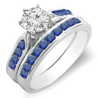 Zbirka Dazzlingock 14k Round Blue Sapphire & White Diamond Dame Bridal Angažovan prsten, bijelo zlato,