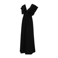 Homchy haljina za žene plus veličine čvrstog vintage letećih rukava za leđa HOLLOW V-izrez dugačka haljina