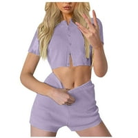 Stamzod Modni podudarni setovi za žene Ljeto Čvrsti povremeni bluza i majice kratkih rukava u okruglom