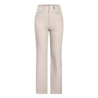 ylioge ženske hlače pune dužine posteljina ravno čvrsto boje visoke struine pantalone za struku Džepovi