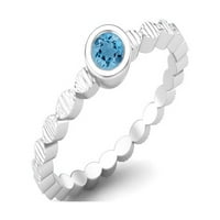 Sterling srebrni okrugli švicarski plavi topaz ženski obljetni prsten