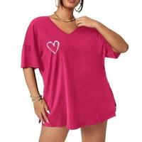 Ženska ležerna srca V Vruća ružičasta Plus majica 1xl