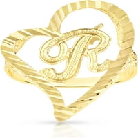 Floreo 10k žuto zlato A-Z inicijalni prsten i srčani prsten, malo srce