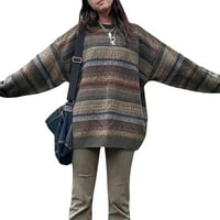 Douhoow Women Loose džemper, Jesenji vintage dugih rukava prugasti pleteni pulover vrhove