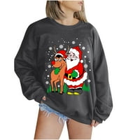 Aoujea Božić jesen Zimski pulover Dukseri za žene, Ženske modne duge rukave Okrugli vrat Božićni print