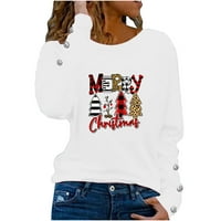 Ženske božićne majice s dugim rukavima Holiday Fashion FIT FIT CREW pulover na vrhu Ležerne u trendovskim