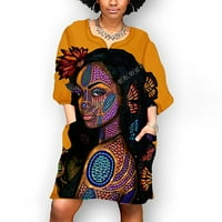 Haljine za žene plus veličine Labava haljina moda Afrički vintage Print Funny srednji rukav V izrez