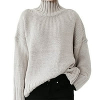 Ženska turtleneck pleteni džemper mekani klasični fit pulover vrhovi slatki džemper s dugim rukavima