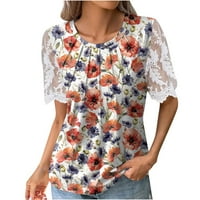 GDFUN Ljetni vrhovi Ženska modna casual labava čipka s kratkim rukavima za štampane majice
