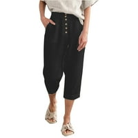 Entyinea posteljine za žene, kauzalni labavi elastični struk široke hlače za noge, gumbi sa čvrstim