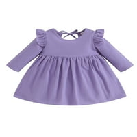 Djevojka Ležerna haljina Toddler Solid Boja dugih rukava Okrugli vrat Mini haljina Little Girl Party haljina