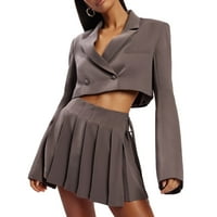 Žene Stilsko suknje sa dugim rukavom ovratnik obrezivača jakna mini suknja Y2K haljina postavljena Outfit