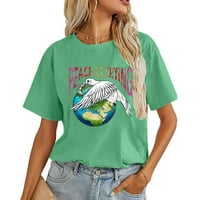Ženski bluze Modni ženski ljetni labavi ispis O-izrez uzorak majica s kratkim rukavima Green XXL