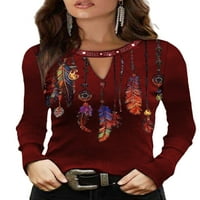 Prednjeg swalk S-5XL pulover s dugim rukavima za žene Casual okrugli vrat Ispiši majice Modni šuplji