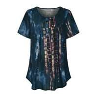 Žene ljetne vrhove kratki rukav casual bluza Grafički print Ženske majice Henley Navy XL