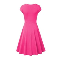 Modna ženska haljina od pune boje V-izrez kratka rukava večernja haljina, vruća ružičasta, l