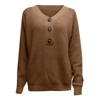 Džemper za žene ženske vune V izrez dugih rukava Duks dugme čvrsti pleteni ležerni modni džemper pada