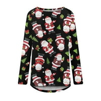Odeerbi božićni vrhovi za žene s dugim rukavima Bluze Ispiši majicu s pulover okruglom vratom