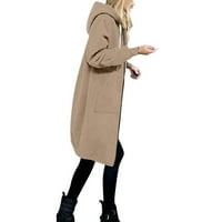 Žene jesen zima casual moda Solid Bool CrckString kapuljača dugi džepni kaput dugačak jaknski kaput