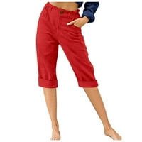 Ženska pamučna posteljina udobnost džepa Capri pant Summer klirenca odjeća opuštena modna elastična