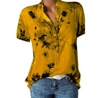 Qcmgmg kratki rukav za žene Henley Summer Loot Fit bluza casual gumb niz cvjetne košulje narančaste