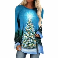 Božićni tunici za žene Modni novost Xmas Tree Ispis Crewneck Majica s dugim rukavima Božićno čišćenje