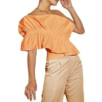 Ženska zabava obični asimetrični vrat Top kratkih rukava narančaste bluze xs