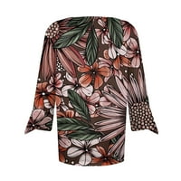 MLQIDK Tors za pola rukava za žene V izrez cvijet od tiskane polovine rukavske košulje Trendy casual svakodnevne bluze, Vermilion XL