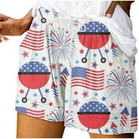 Odeerbi 4. jula Patriotska kratke hlače za žene Ležerne prilike tiskane kratke hlače sa džepovima bijeli