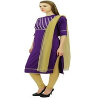 Atasi ženska ljubičasta pamučna ravna odijela Readymade indijski casual tkanina-4
