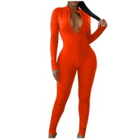 Oalirro Womens Jumpsuits Bodysuit V izrez s dugim rukavima za žene Ljeto Dressy Orange Tumces S