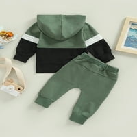 Binwwede Set hlača u novorođenčenu, toddler Kontrast boja dugih rukava s kapuljačom s kapuljačom + hlače u boji sa džepom