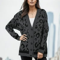 Ženski trendi leopard dugih rukava Ispis labavog kardigan duks za ženski džemper kaput sive jedna veličina