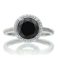 1. Carat Round Cut Classic Halo Black Diamond i dijamantni zaručni prsten na 10k bijelo zlato