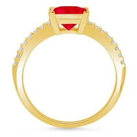 1.66ct Princess Cred Crvena simulirana ruby ​​18k žuti zlatni ugraving Izjava bridalne godišnjice Angažovanje