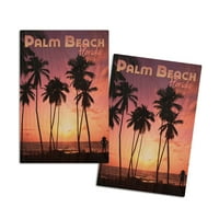 Palm Beach, Florida, scena na plaži, palma i zalazak sunca