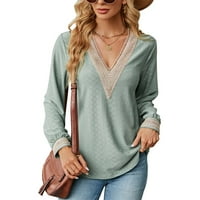 Žene majica s dugim rukavima V izrez TEE casual labav top pulover colorblock