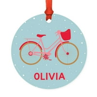 Koyal Veleprodaja personalizirani metalni božićni ukras, ružičasti i crveni bicikl, 1-pakovanje