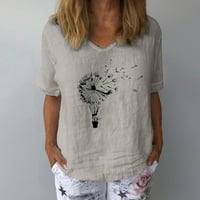Ženski čišćenje majica, ženski mastelions s kratkim rukavima tiskani V-izrez na vrhu majica Labava casual