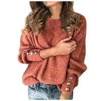 Duks pulover za žene modni luk ovratnik čvrsti gumbi rukav pluteni džemper topli topsize 4xl
