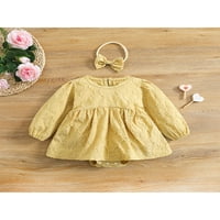 Meihuida Baby Girl Romper haljina sa trakom za glavu Čvrsta boja valovita uzorka teksturirana suknja