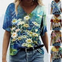 QucoQPE ženske vrhove Dressy, šarena retro majica za ispis za žene ljetne kratkih rukava Top Plus veličine